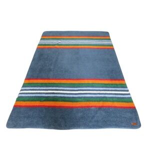 Pendleton Manta Twin Blanket Blue Multi Serape Stripe Sherpa Fleece Reversible